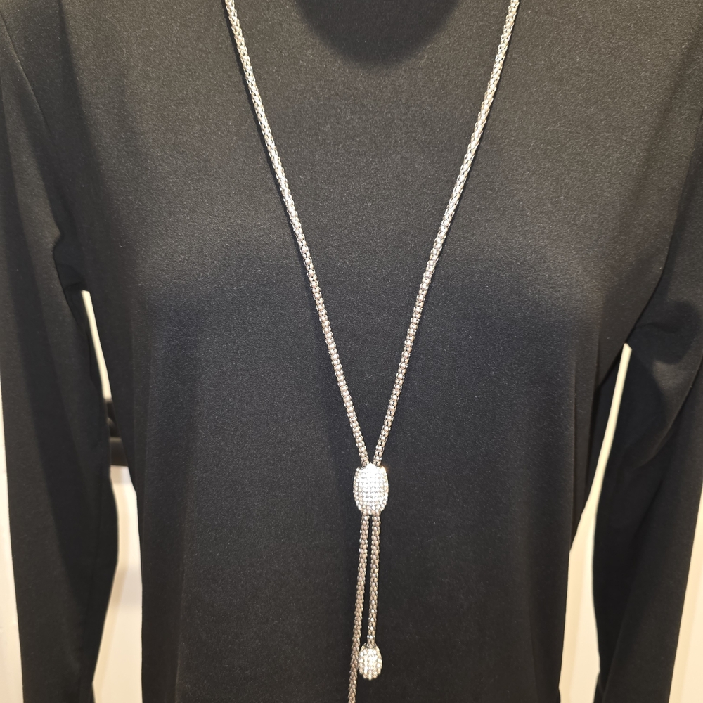 Chico's‎ Silver Lariat Necklace with Crystal Beads